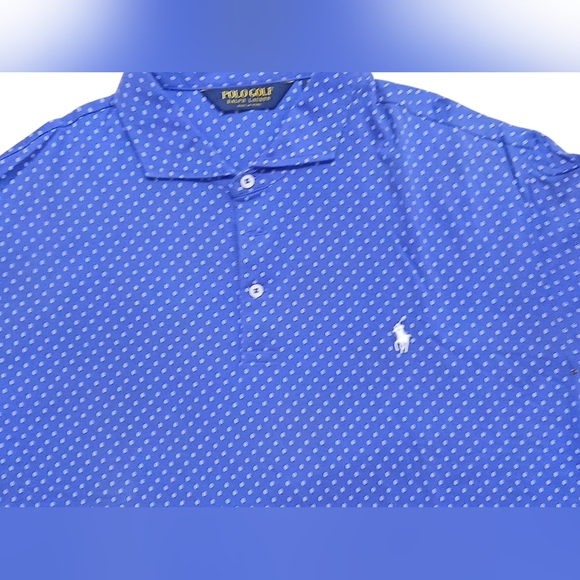 Polo Golf Ralph Lauren -NWOT Blue Polo Golf Shirt W/White Designs, Relaxed Style - Picture 5 of 12